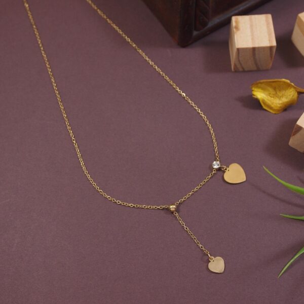The Double Heart Lariat Necklace – Anti-Tarnish Finish