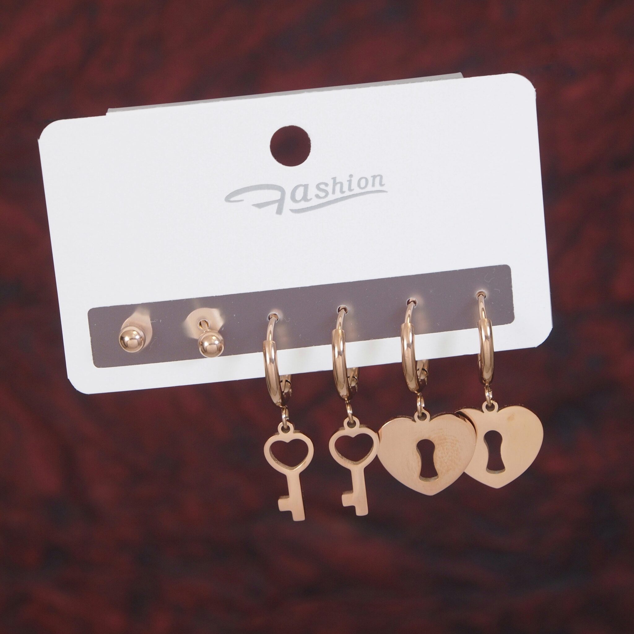 love-lock-key-earring-set-5-pieces-rose-gold-finish
