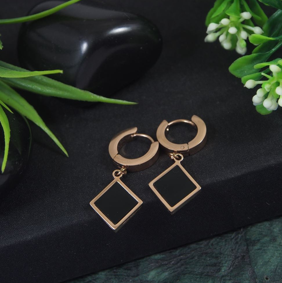 geometric-dangle-hoop-earrings-black-rose-gold-tone