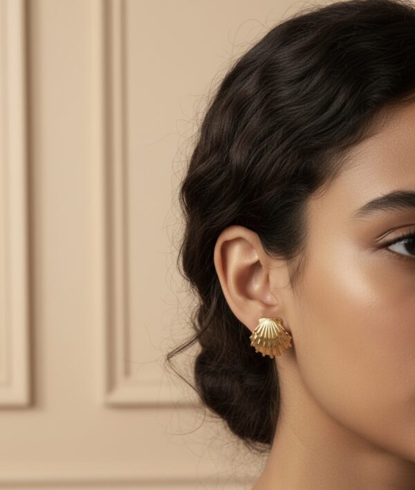 Textured Scallop Shell Stud Earrings – Anti-Tarnish Gold