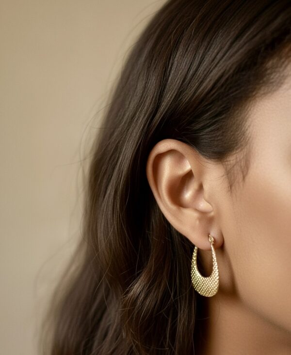 Gold Pebbled Teardrop Hoop Earrings