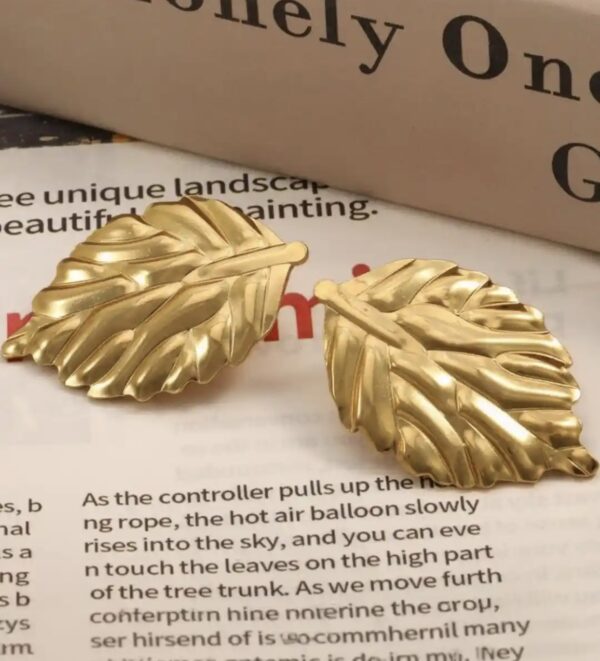 Bold Sculptural Gilded Leaf Studs – Anti-Tarnish Gold