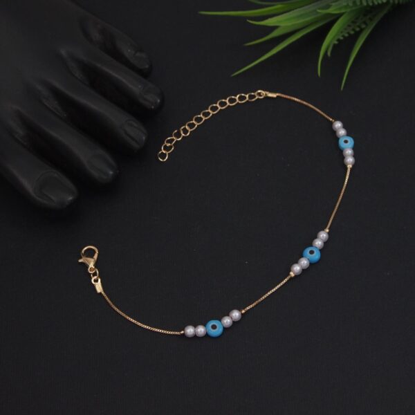 Evil Eye & Pearl Layered Anklet – Anti-Tarnish Protection Charm