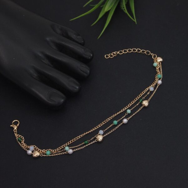 Layered Coastal Greens Anklet – Anti-Tarnish Gold-Tone
