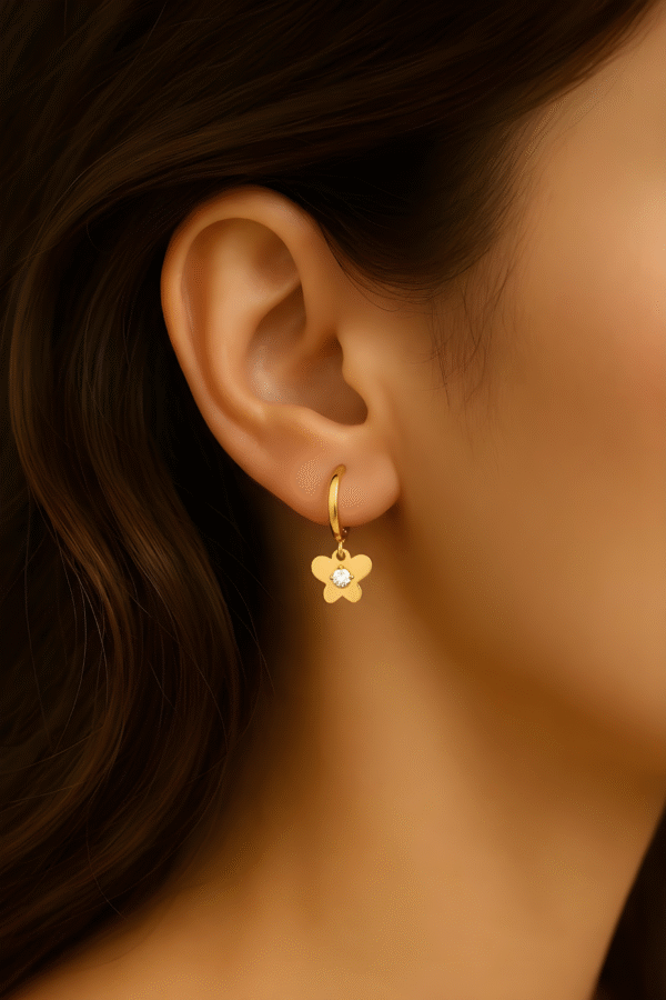 Dainty Bloom Mini Hoop Earrings – Gold-Tone Floral Drop