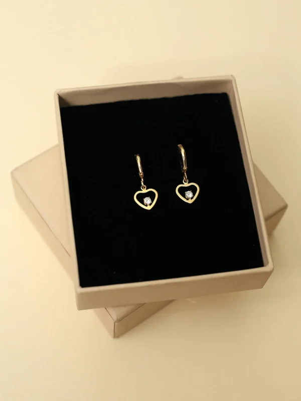 Heart-Shaped Gold Hoop Earrings with Diamond Accent