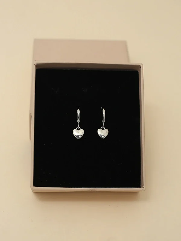 Puffy Silver Heart Drop Earrings