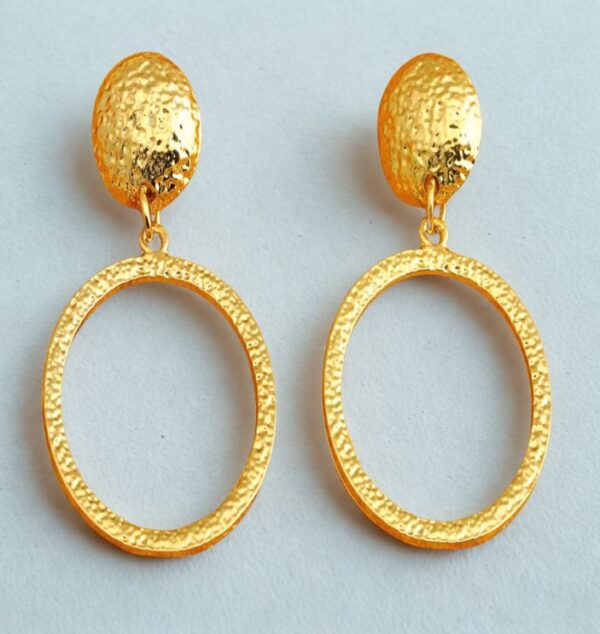 Hammered Gold Oval Statement Drop Earrings