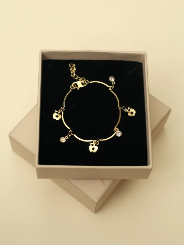 Gold-Tone Dangle Charm Bracelet with Apple and CZ Accents
