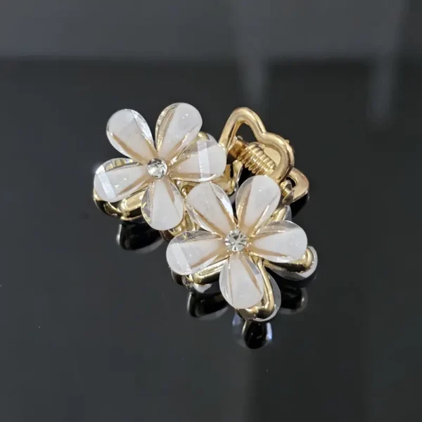 Mini Crystal Bloom Clip – Dainty White Faceted Petals