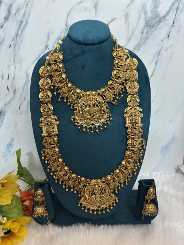Grand Lakshmi Peacock Bridal Temple Necklace & Haram Set