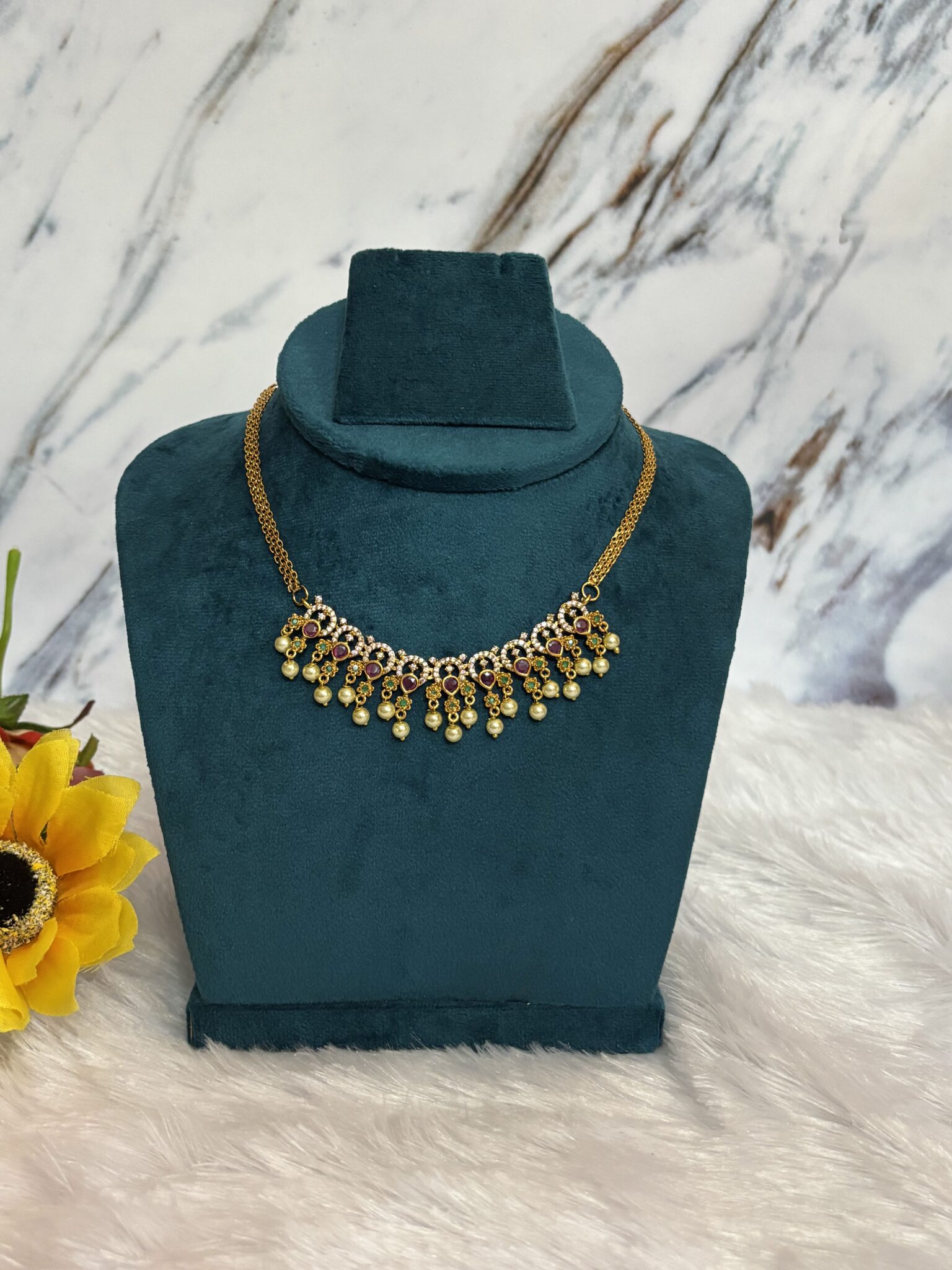 ruby-pearl-drop-short-necklace