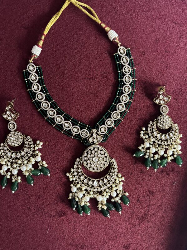 Emerald Mozonight polki Chandbali Necklace Set