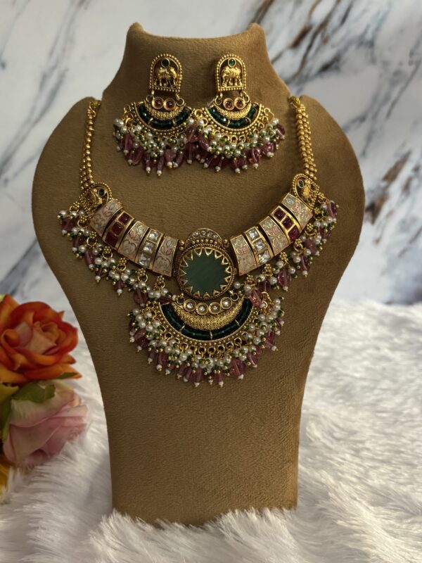 Red & Green Meenakari Kundan Bridal Necklace Set