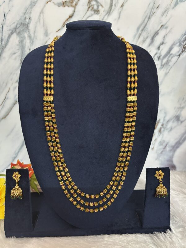 Traditional Triple-Row Lakshmi Beaded Haram Set