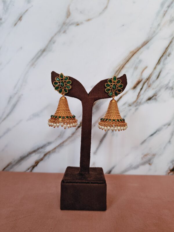 Emerald Blossom Jhumka Earrings