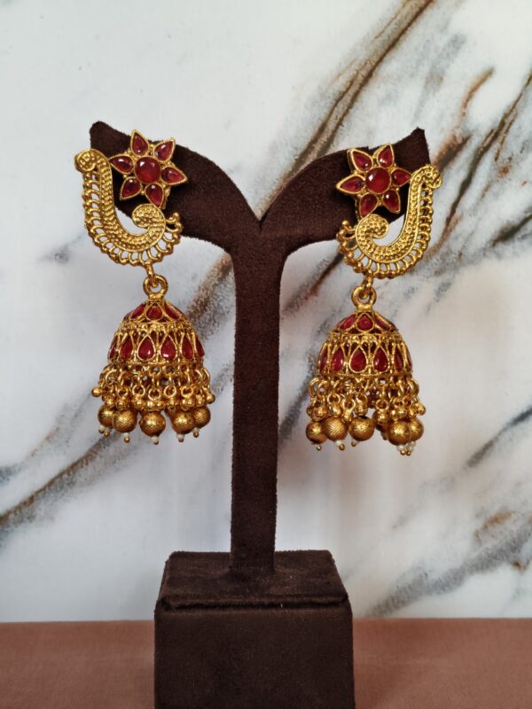 Ruby Lotus Jhumka Earrings