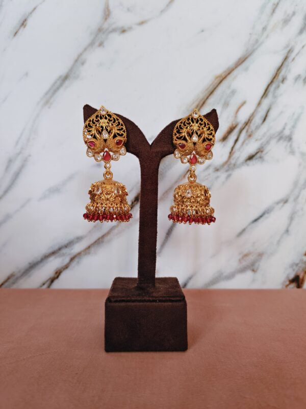 Ruby Glow Peacock Jhumkas
