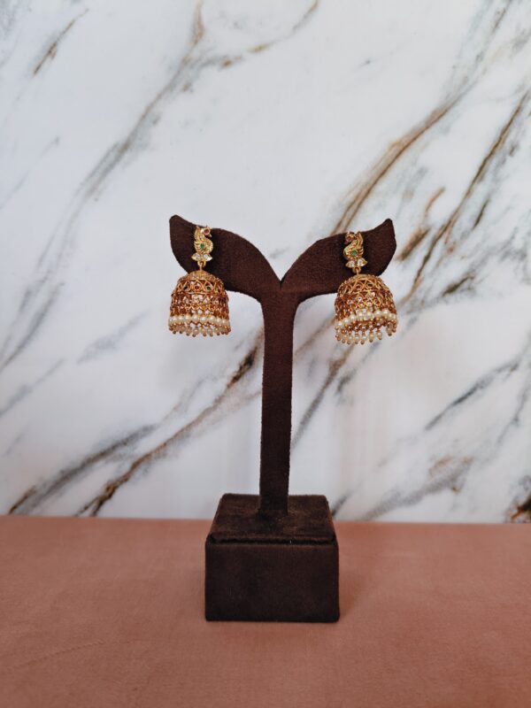 Green Peacock Pearl Dome Jhumkas