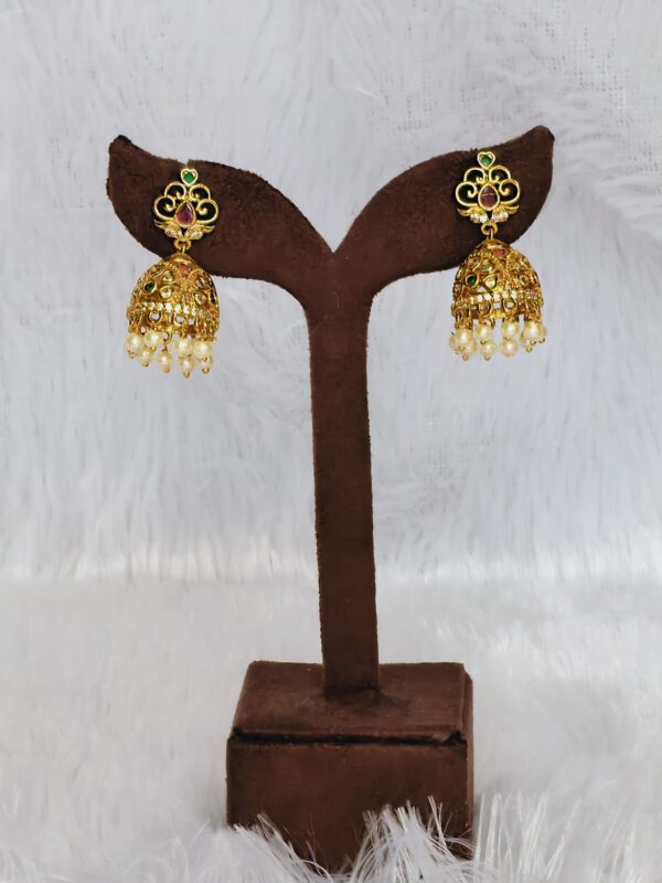 Gold Jhumkas with Pearl Drops