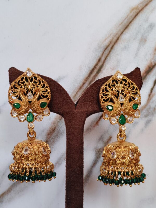 Dual Peacock Antique Gold Jhumkas