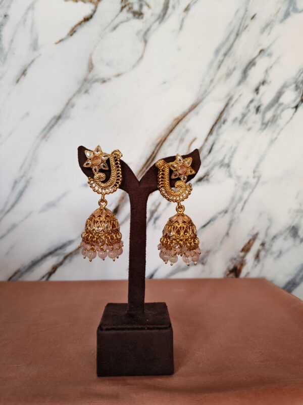 Floral Kundan Jhumkas – Pastel Bead Drops